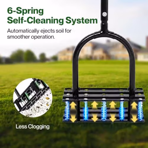 Lambu Manual Lawn Aerator with 15 Steel Spikes and Adjustable Handle in Black – 3