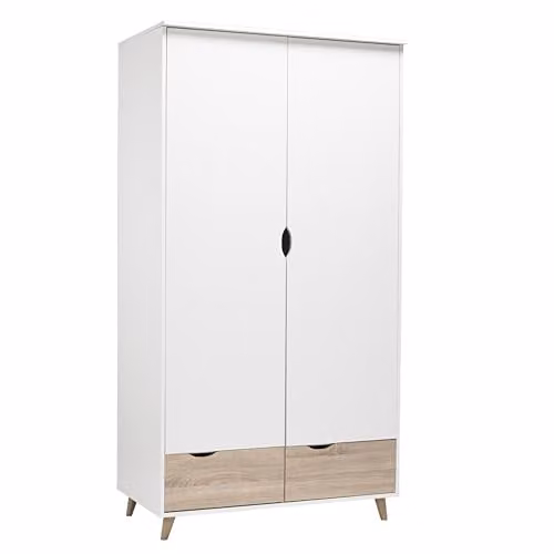 Lemon Pavilion Furniture Stockholm 2 Door Wardrobe with Integrated Drawers, White and Oak, W: 100 cm, D: 58 cm, H: 190 cm – 1