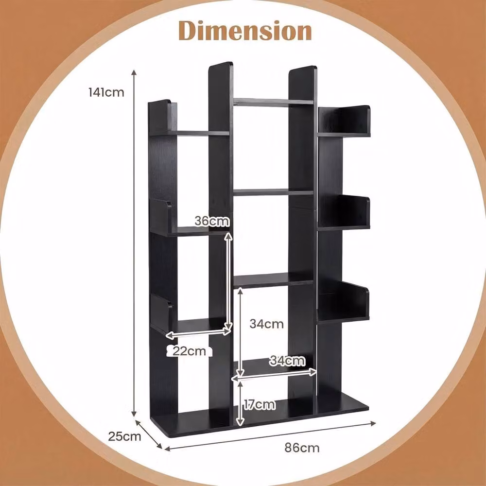 VOGREX Corner Tree Shelf Display Unit in Black, H 141.0 cm x W 86.0 cm – 2