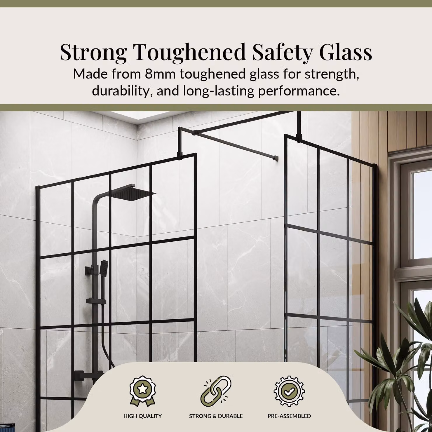 Balterley 8mm Safety Glass Wetroom Screen with Black Frame, W: 100 cm, H: 195 cm – 3