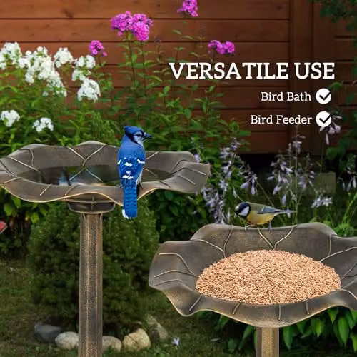 Outsunny Bronze Tone Standing Pedestal Bird Bath with Lotus Leaf Basin, Height: 71 cm – 3