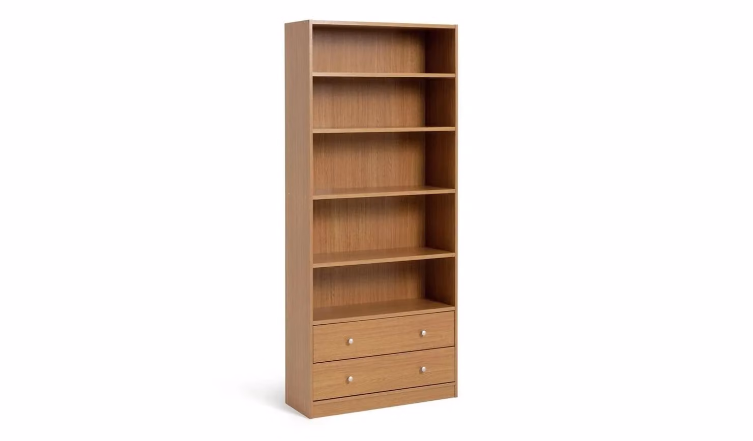 Argos Home Maine 2 Drawer Bookcase in Brown Oak Effect, H 180 x W 78 x D 29 cm