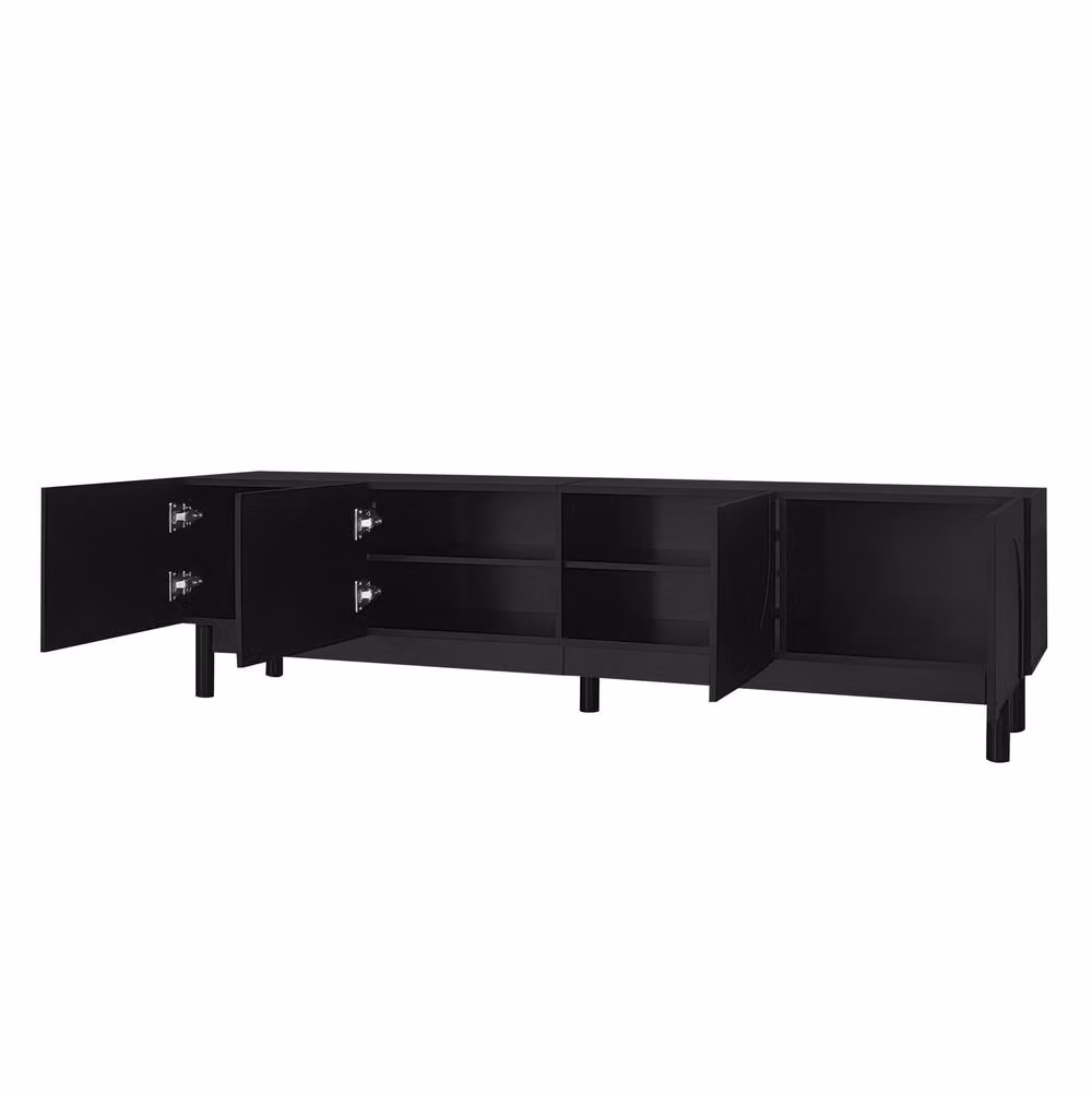 STILVORA Modern Black Matt TV Cabinet with Four Doors and Shelves, W: 169.0 cm, H: 45.5 cm, D: 45.5 cm – 4