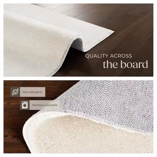 tectake Allergy-Friendly Fluffy Rug in Beige and White, Washable and Non-Slip Polyester Carpet, W/D/H: 150 x 80 x 1.5 cm – 5