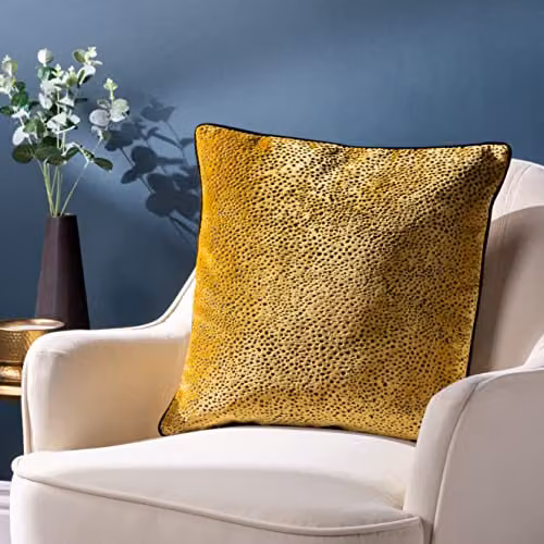 Paoletti Estelle Square Velvet Dotted Cushion in Gold and Black with Removable Polyester Filling – 3