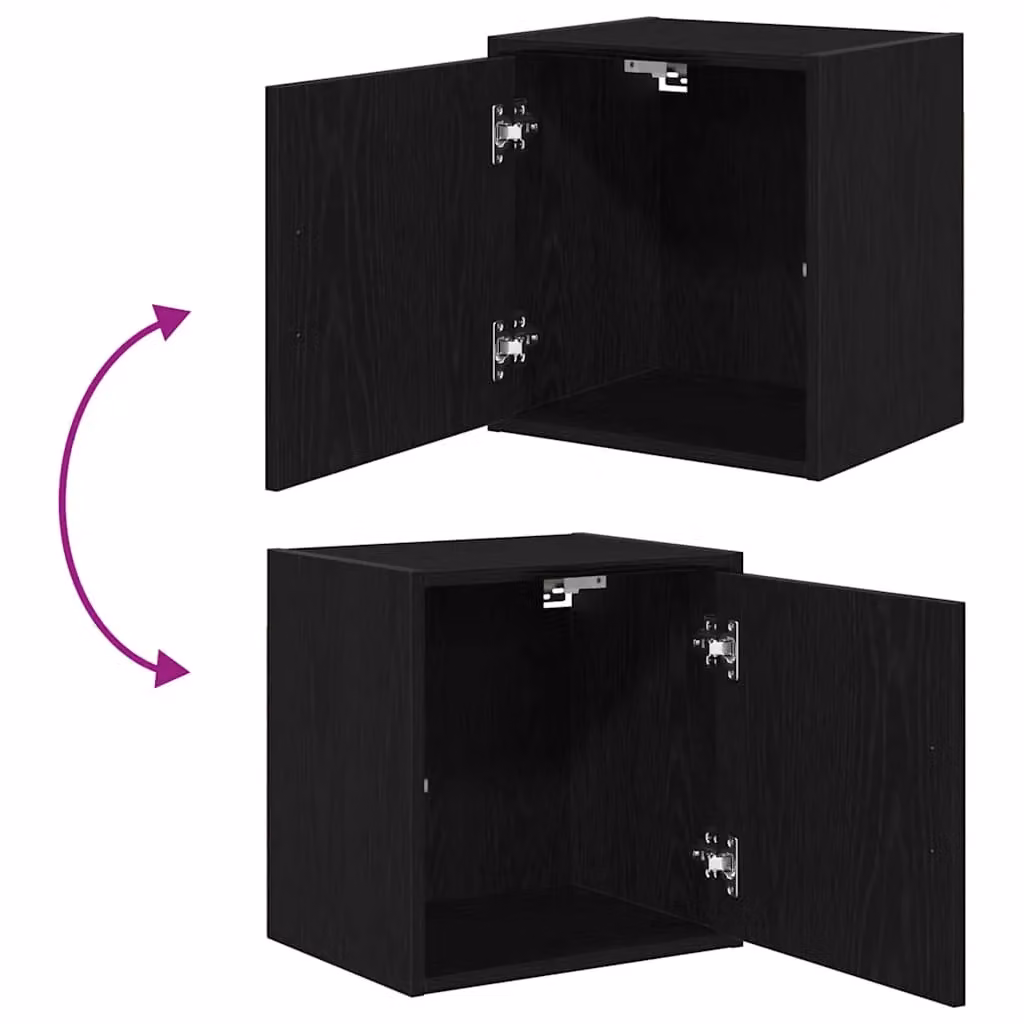 Berkfield Home Set of 2 Black Matt MDF Wall Mounted Garage Cabinets with Hinged Doors and Internal Shelves – 7