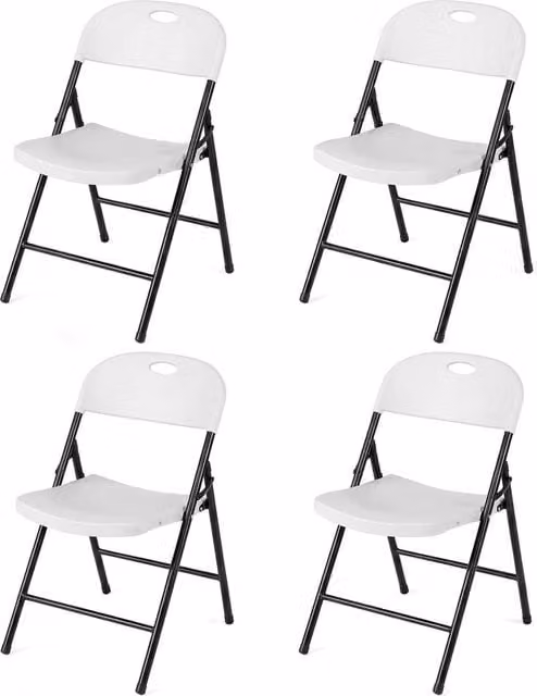 Gymax Set of 4 White Foldable Plastic and Metal Chairs for Dining Rooms and Kitchens