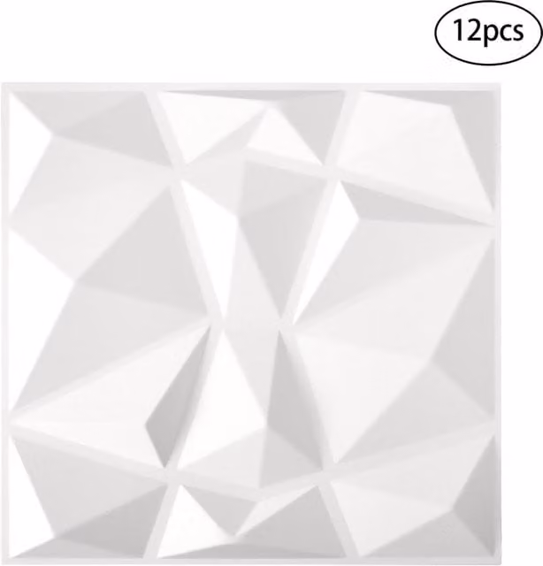 Livingandhome 12-Piece 3D Geometric Relief Wallpaper Wall Panels, White, Thickness: 2.2 cm