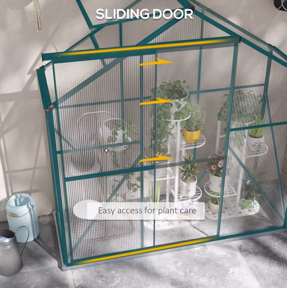 STILVORA Green Walk-In Greenhouse with Sliding Door, Window and Rain Gutter, Height: 190 cm – 5