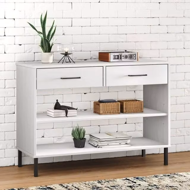 Berkfield Home Oslo White Solid Wood Pine Console Cabinet with Metal Legs – 1