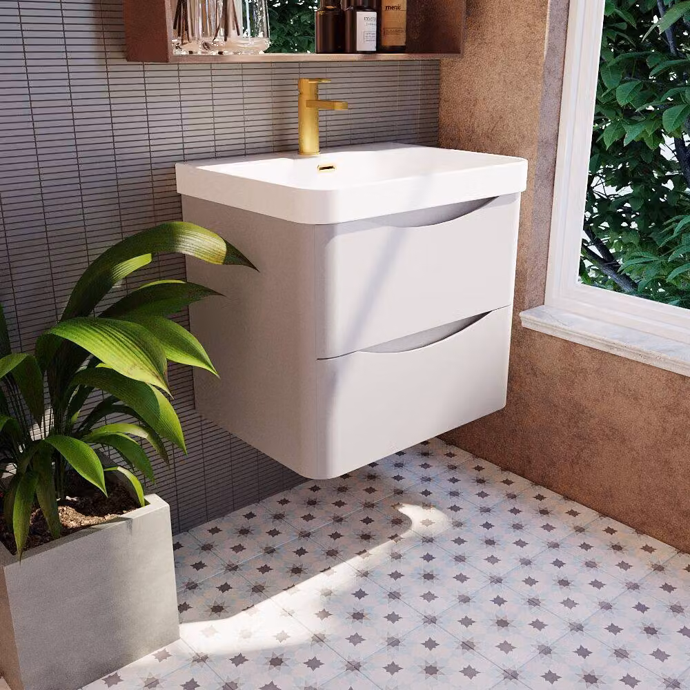 Balterley Arch Wall Hung 2-Drawer Bathroom Vanity with Ceramic Basin, Grey – 3