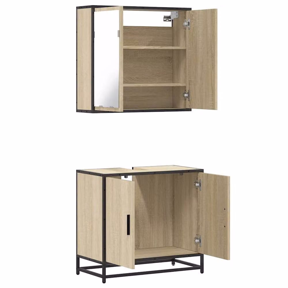 Berkfield Home 2 Piece Industrial Bathroom Furniture Set in Sonoma Oak Brown featuring a Vanity Unit and Mirror Cabinet – 2