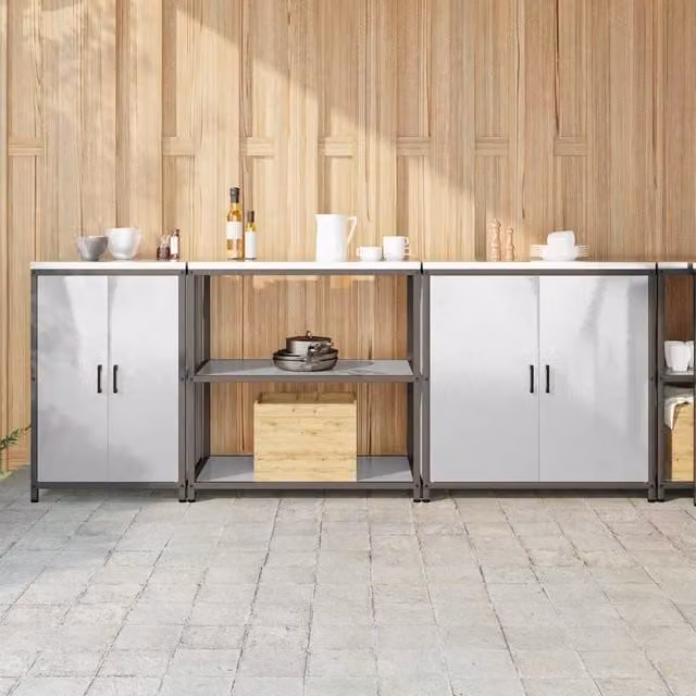 Berkfield Home 3-Piece Industrial Freestanding Kitchen Storage Unit with Hinged Doors and Internal Shelves in Silver Stainless Steel – 1