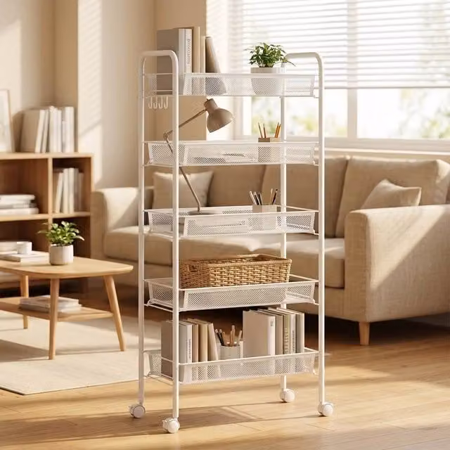 STILVORA 5 Tier Metal Storage Trolley with Wheels in White