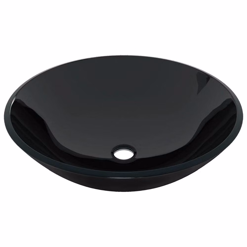 Berkfield Home Round Black Tempered Glass Countertop Bathroom Sink with Gold Tap and Push Drain – 3