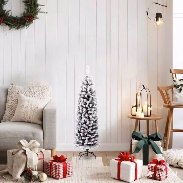 Berkfield Home Slim Artificial Flocked Snow Christmas Tree in Green and White, Height: 120 cm