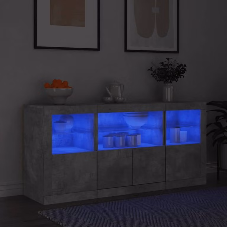 Berkfield Home Modern Sideboard with Integrated LED Lights in Matt Concrete Grey, W/D/H: 142.5 x 37 x 67 cm