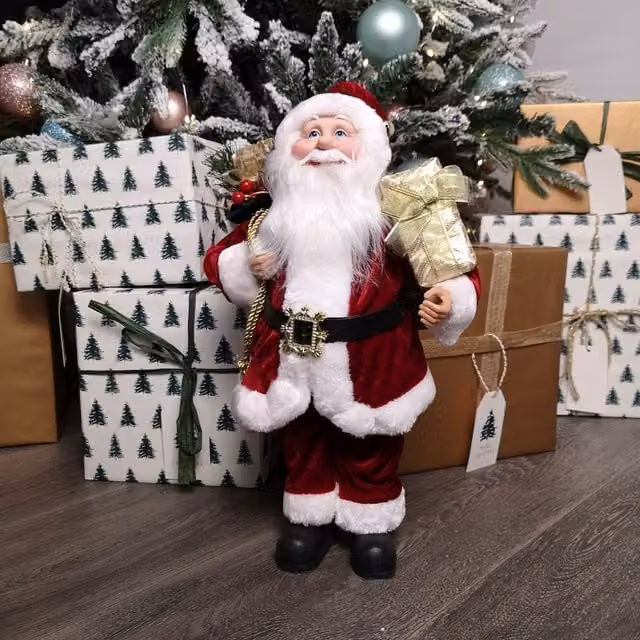 Samuel Alexander Red Standing Santa with Gift Sack Christmas Indoor Tabletop Decoration, Height: 40 cm
