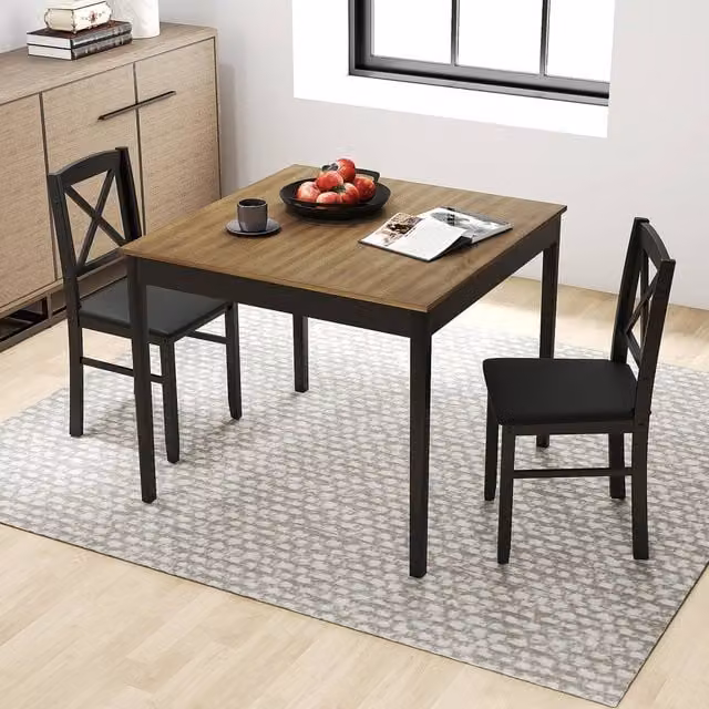 Costway 3-Piece Modern Dining Table and 2 Upholstered Chairs Set in Brown
