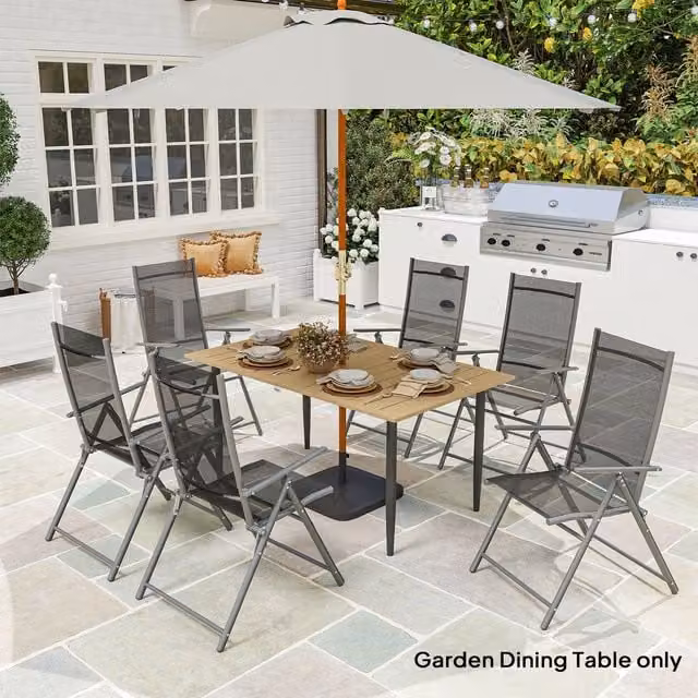 OUTSUNNY Brown Rectangular Garden Dining Table with Parasol Hole, W: 150 cm, D: 90 cm, H: 73 cm – 1