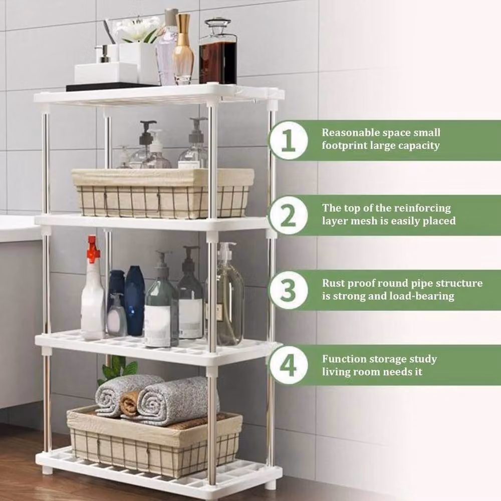 FORGEVIO 4 Tier Plastic Storage Shelf Organizer in White – 4