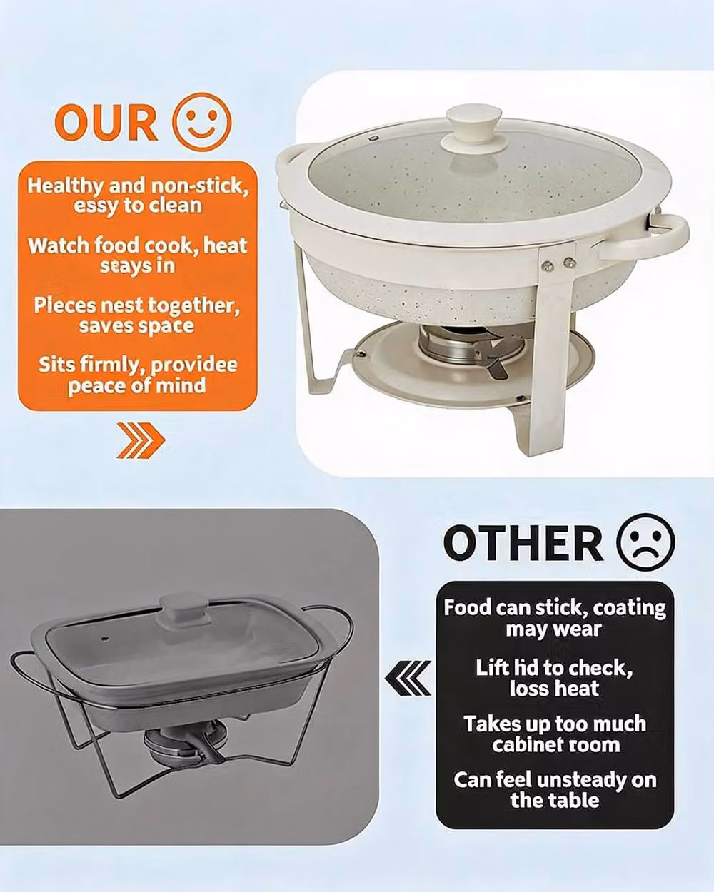 London Boutique 6 Piece Maifanite-Coated Round Chafing Dish Buffet Food Warmer Set in White, 5L Capacity – 4