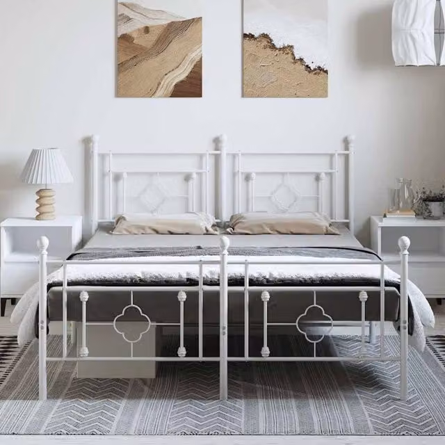 Berkfield Home Metal Bed Frame with Footboard in White W/D/H: 198 x 207 x 97 cm – 1