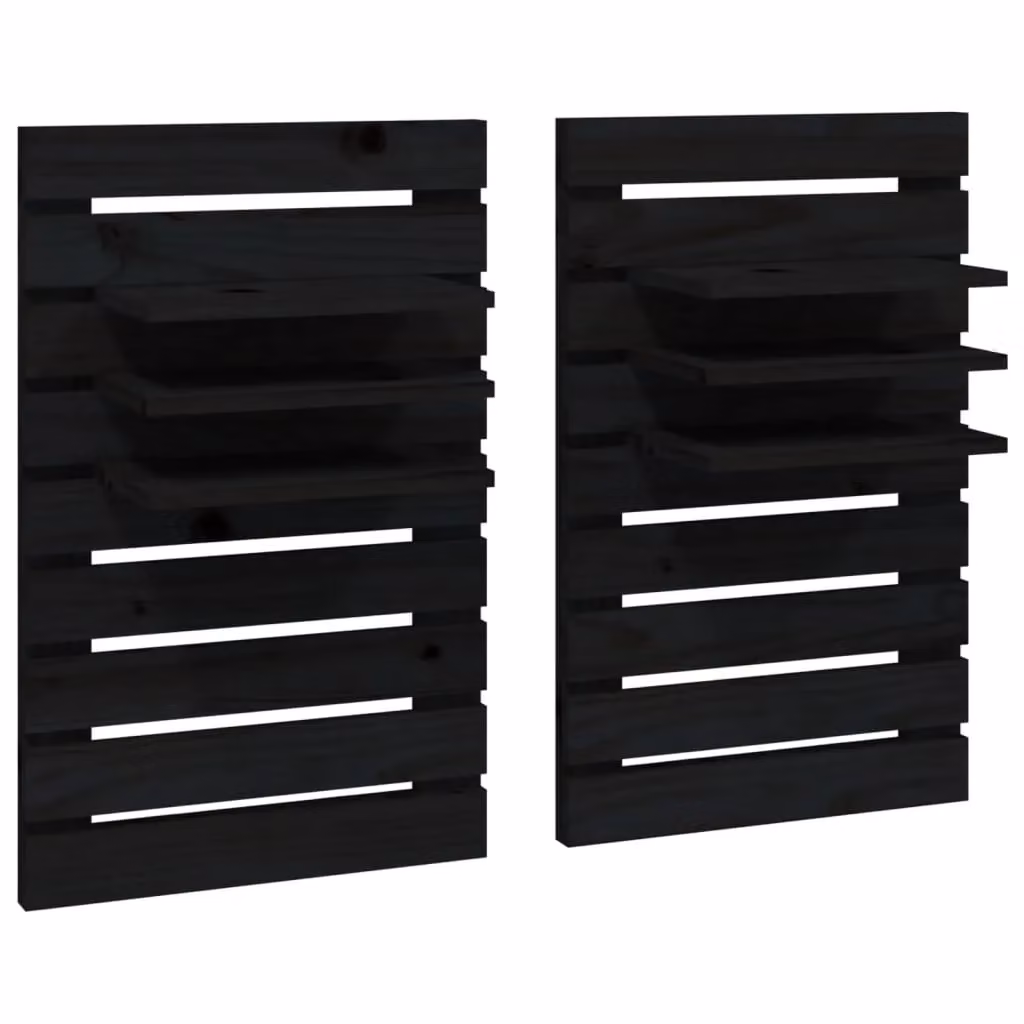Berkfield Home Set of 2 Black Solid Pine Wall-mounted Bedside Shelves – 2