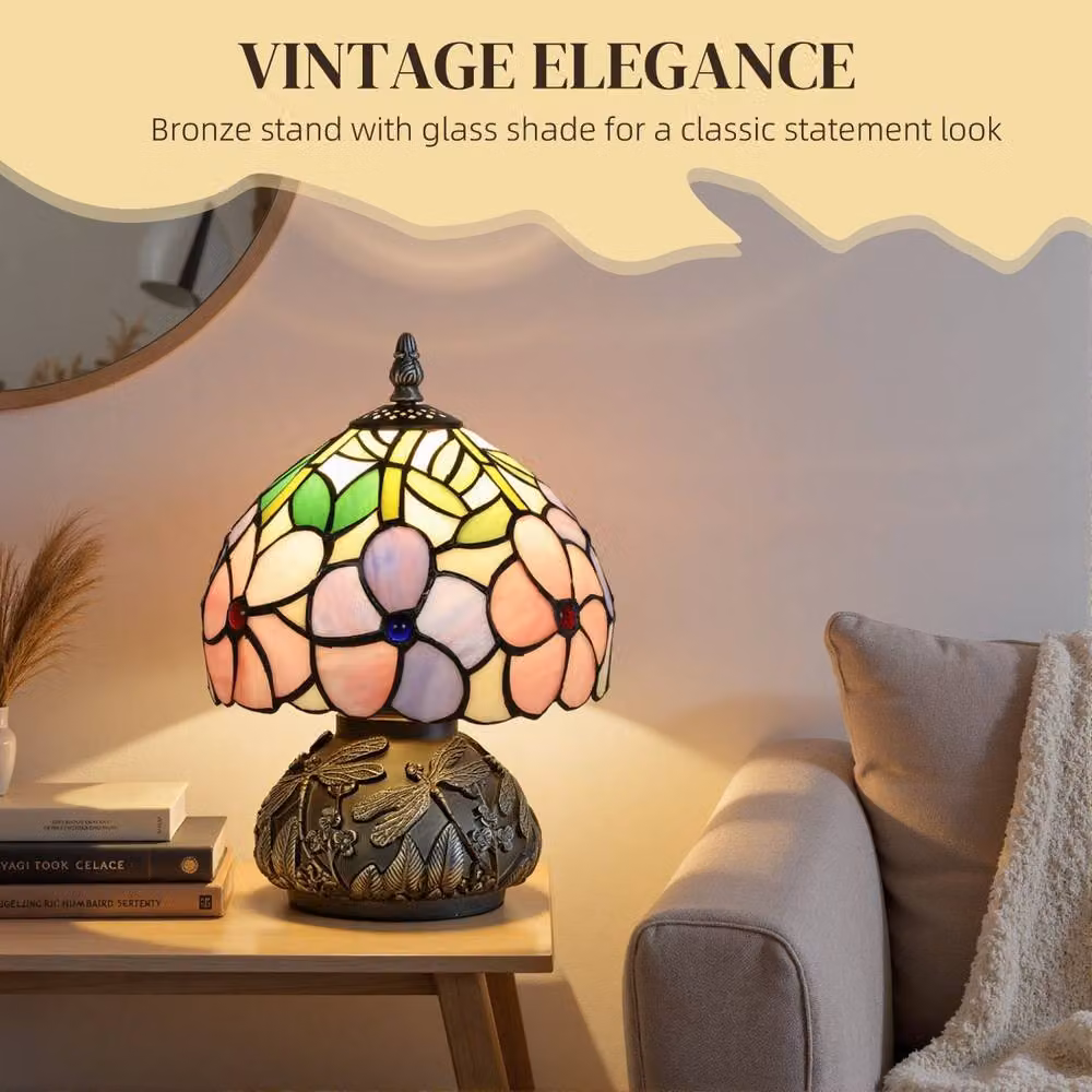 Wyld Haus Pink Tiffany Dragonfly Table Lamp with Bronze-Tone Base – 4