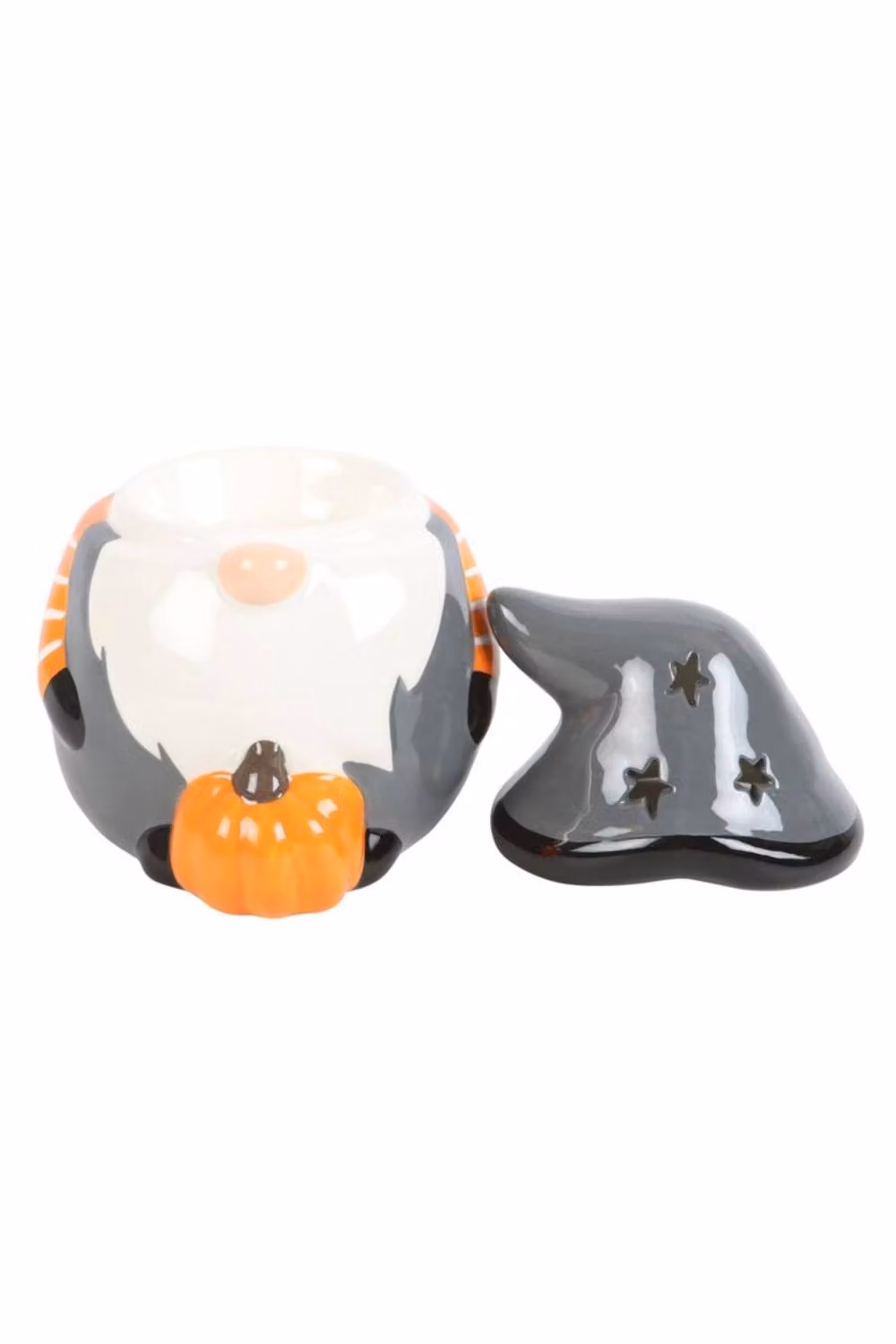 KDMD Halloween Gonk Ceramic Oil Burner with Pumpkin and Star Design in Grey and Orange – 2