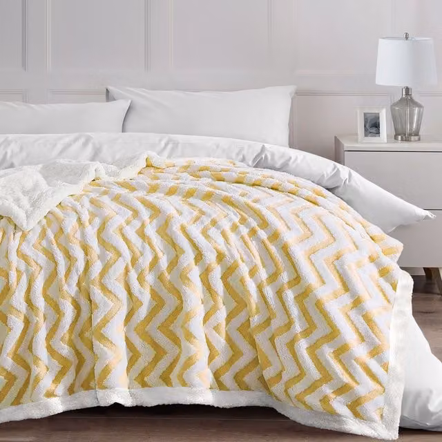 Velosso Yellow Jacquard Chevron Throw Blanket, W: 150 cm, D: 200 cm
