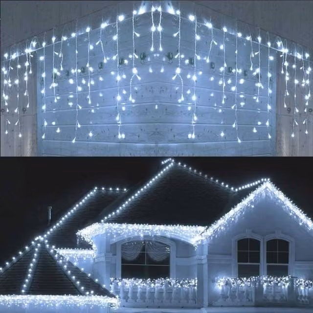 Shatchi 240 LED Icicle Christmas Lights in Cool White with Timer and 8 Modes – 1