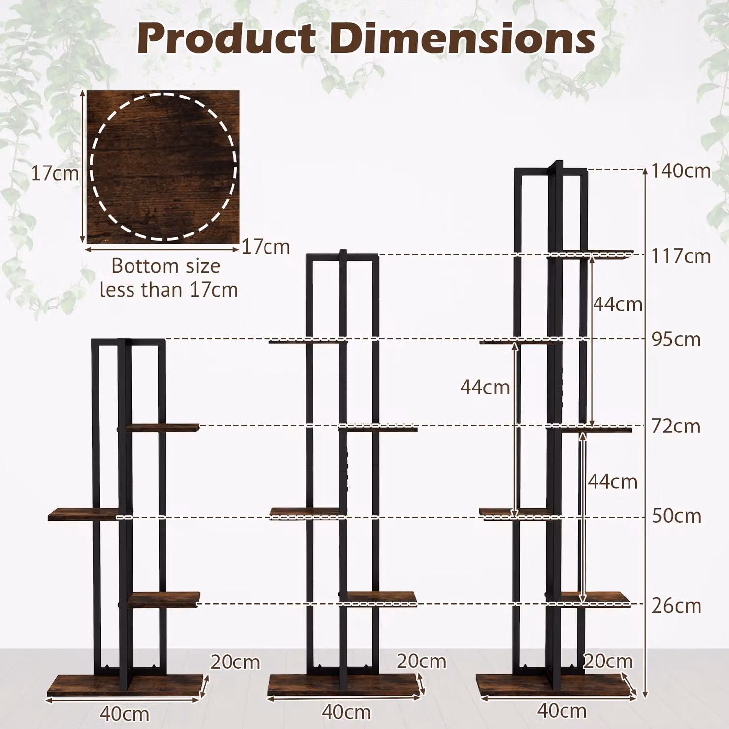 Gymax 3 Pack Corner Plant Stand Set in Brown, Featuring 4, 5 and 6-Tier Metal and Wood Racks – 3