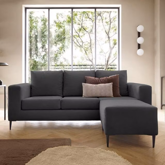 Abakus Direct Capri Reversible L-Shape Corner Sofa with Matching Ottoman in Black