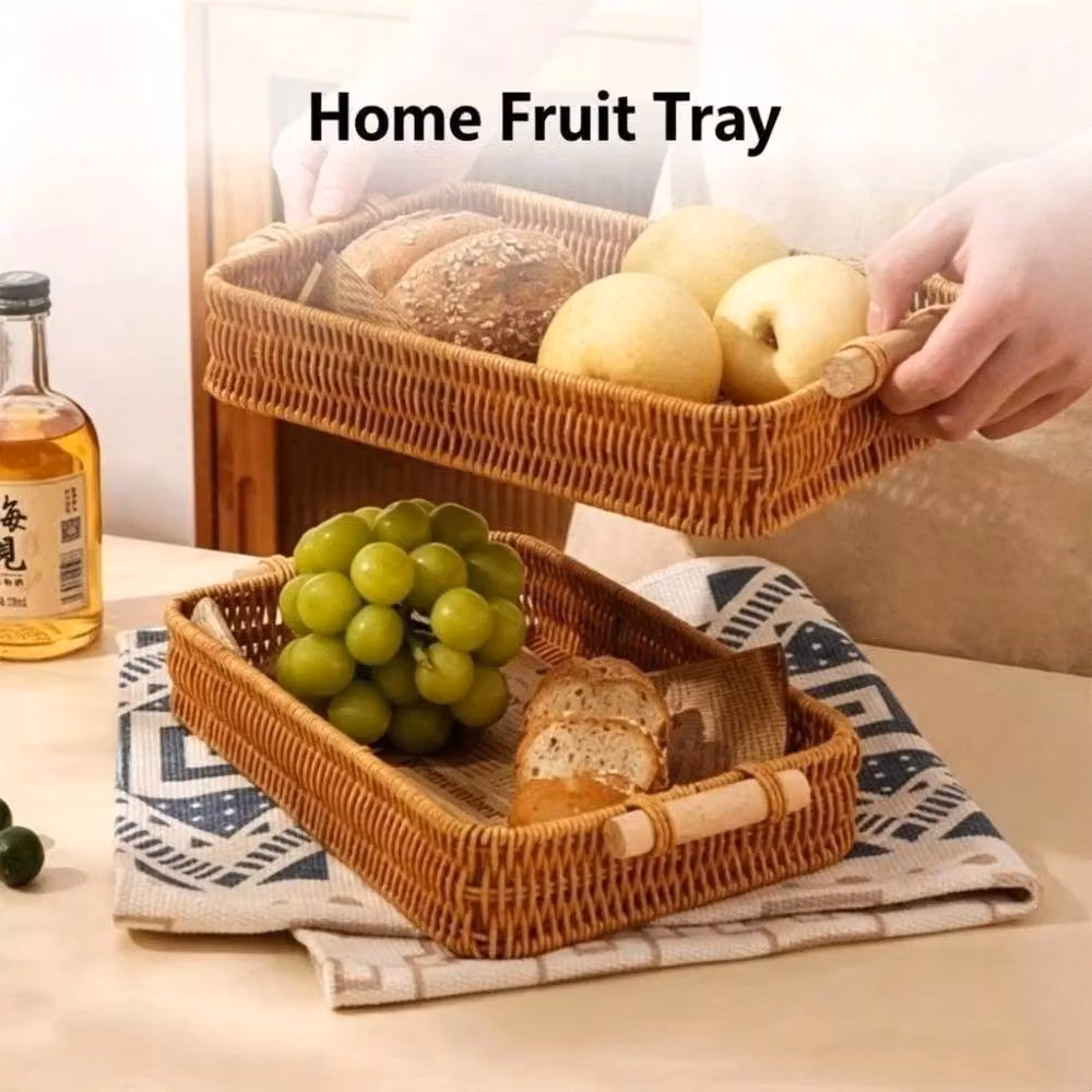 PAWNORA PP Woven Wood Storage Basket in Brown, W: 39 cm, D: 29 cm, H: 5 cm – 2
