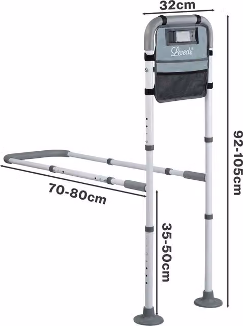 Levede Adjustable Steel Bed Rail Assist Handle with LED Sensor Light in Grey