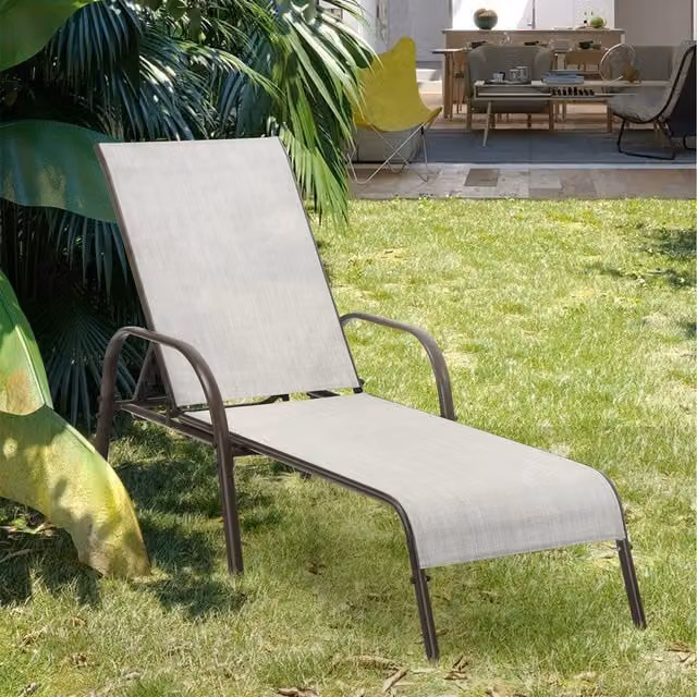 COSTWAY Modern Grey Metal Chaise Lounge Chair