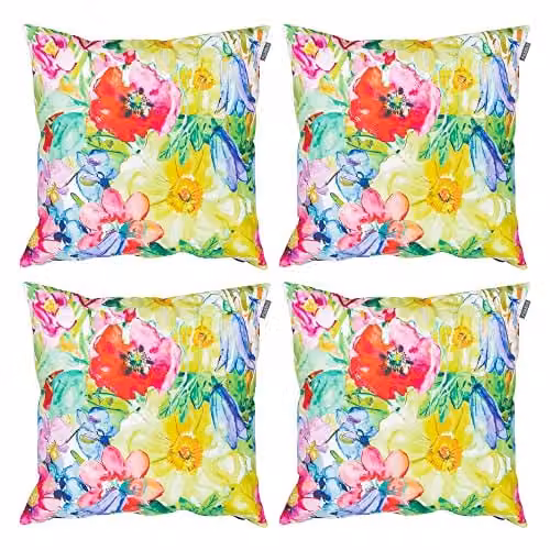 ICON Painterly Floral Outdoor Cushion Set of 4, Purple Multicolour, W/D/H: 43 x 43 x 43 cm – 1