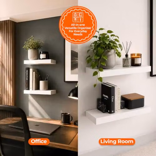 iTrend High Gloss White Floating Wall Shelves, Pack of 2, Width: 40 cm – 4