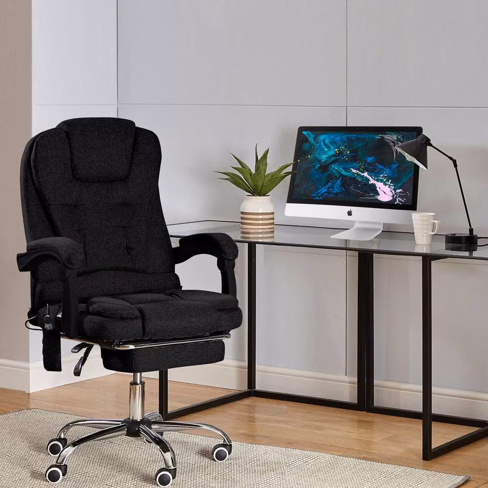 Neo Black Fabric Gaming and Executive Recliner Massage Chair with Footrest and Headrest – 6
