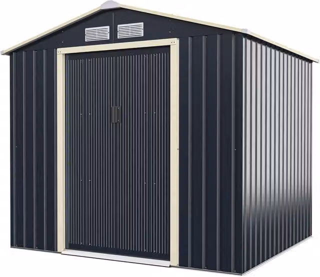 Costway Metal Storage Shed and Extension Kit in Grey with Lockable Sliding Doors and Side Vent