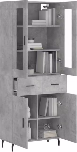 Berkfield Home Modern Highboard in Concrete Grey with Glass Doors, W/D/H: 69.5 x 34 x 180 cm – 1