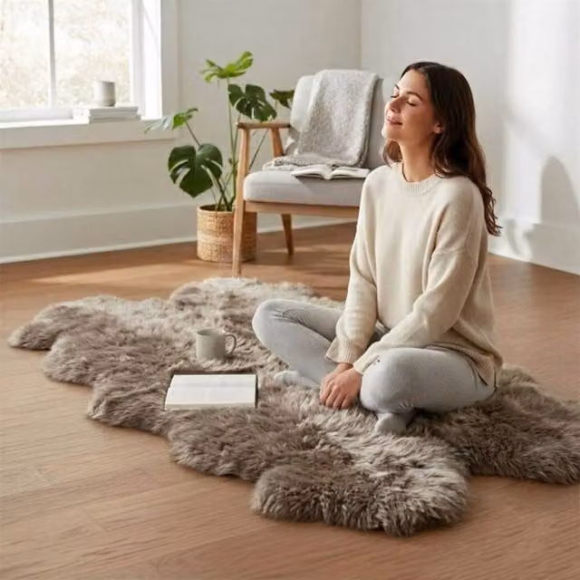 Infinity Leather Natural Wool Sheepskin Rug in Beige, W: 180 cm, D: 110 cm – 1