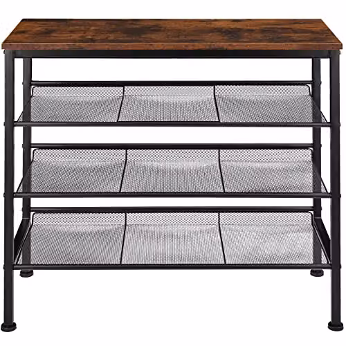 tectake 4-Tier Shoe Rack with Adjustable Shelves and Black Metal Frame in Brown and Black, W/D/H: 75.5 x 30.5 x 69.5 cm – 4