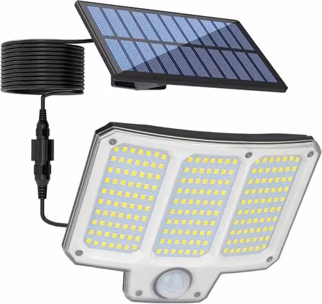 FLAVORA Solar Powered LED Outdoor Wall Security Floodlight with Motion and Dusk Sensors in Black