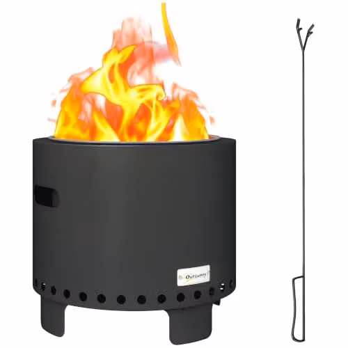 Outsunny Smokeless Wood Burning Metal Fire Pit in Grey, Diameter: 45 cm