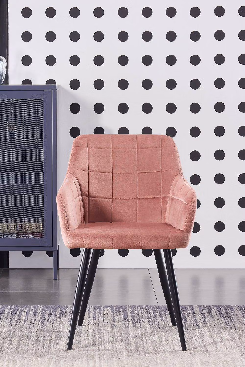 Life Interiors Set of 6 Camden Modern Velvet Dining Chairs with Armrests and Black Metal Legs in Pink – 3