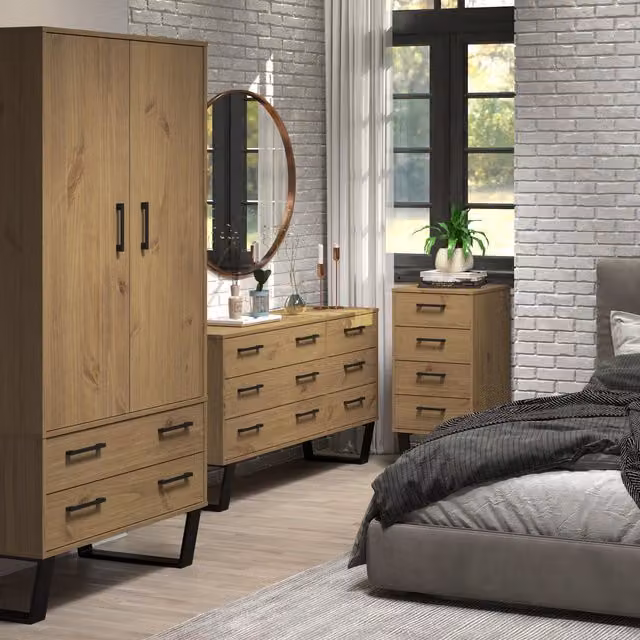 Core Products Texas 2 Door 2 Drawer Wardrobe in Grey Waxed Pine, H176 x W76.5 x D53 cm – 3