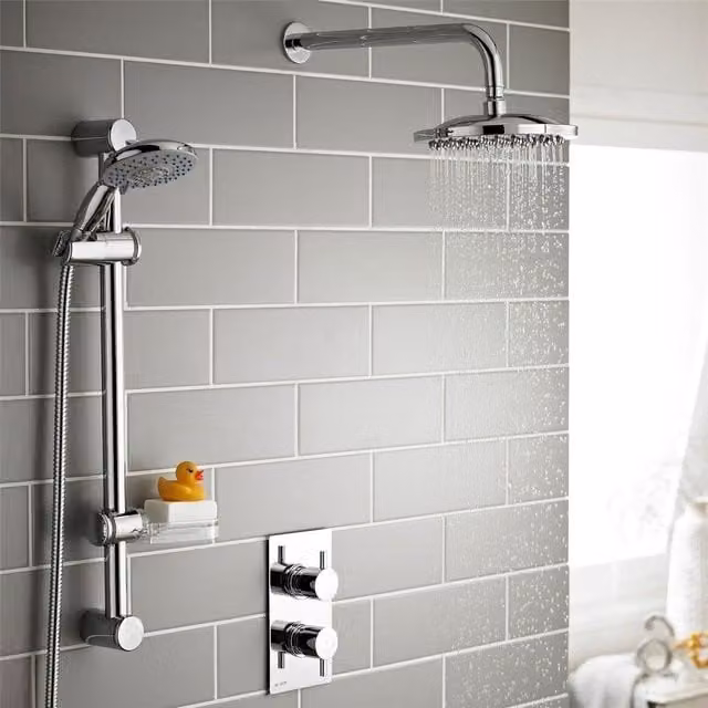 Clifton Chrome Concealed Shower Set with Overhead Drencher and Hung Slide Rail Kit in Silver – 1