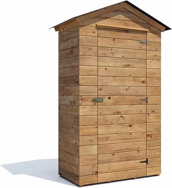 Dunster House Rustic Wooden Tool Shed in Brown with Gable Roof and Shelving, W/D/H: 121.92 x 60.96 x 211.0 cm
